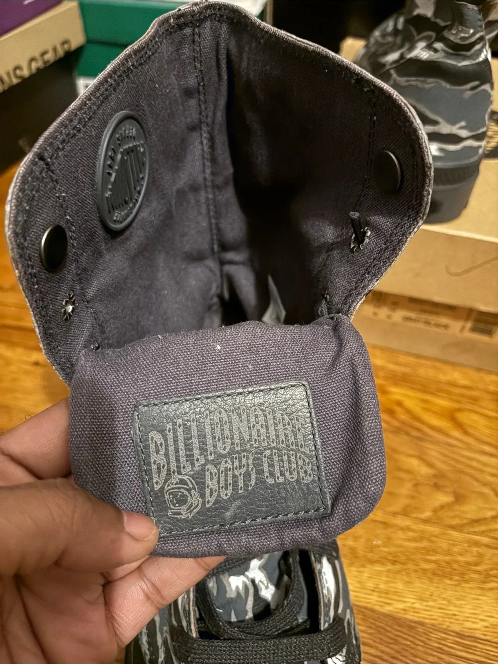 Palladium billionaire boys club Gray and Black Camo High-Top Lace Boots